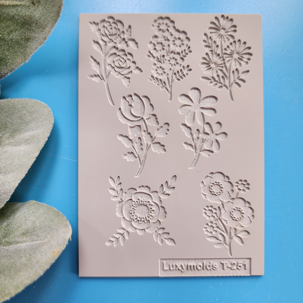 Polymer clay Texture tile Texture mat Clay stamp Polymer clay texture stencils "Multiple Flowers" design clay texture Rubber mat T-251