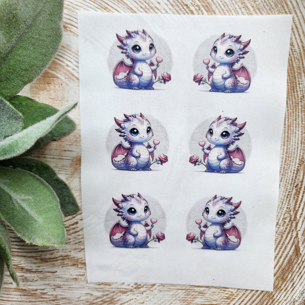 Clay transfer paper / Image transfer paper / Water soluble paper for polymer clay / Cute dragon Valentines pattern / Transfer paper for clay