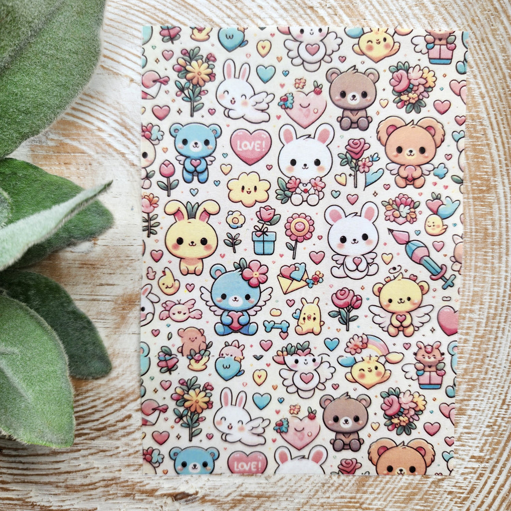Clay transfer paper / Image transfer paper /Water soluble paper for polymer clay / Cute animals Valentines pattern / Transfer paper for clay