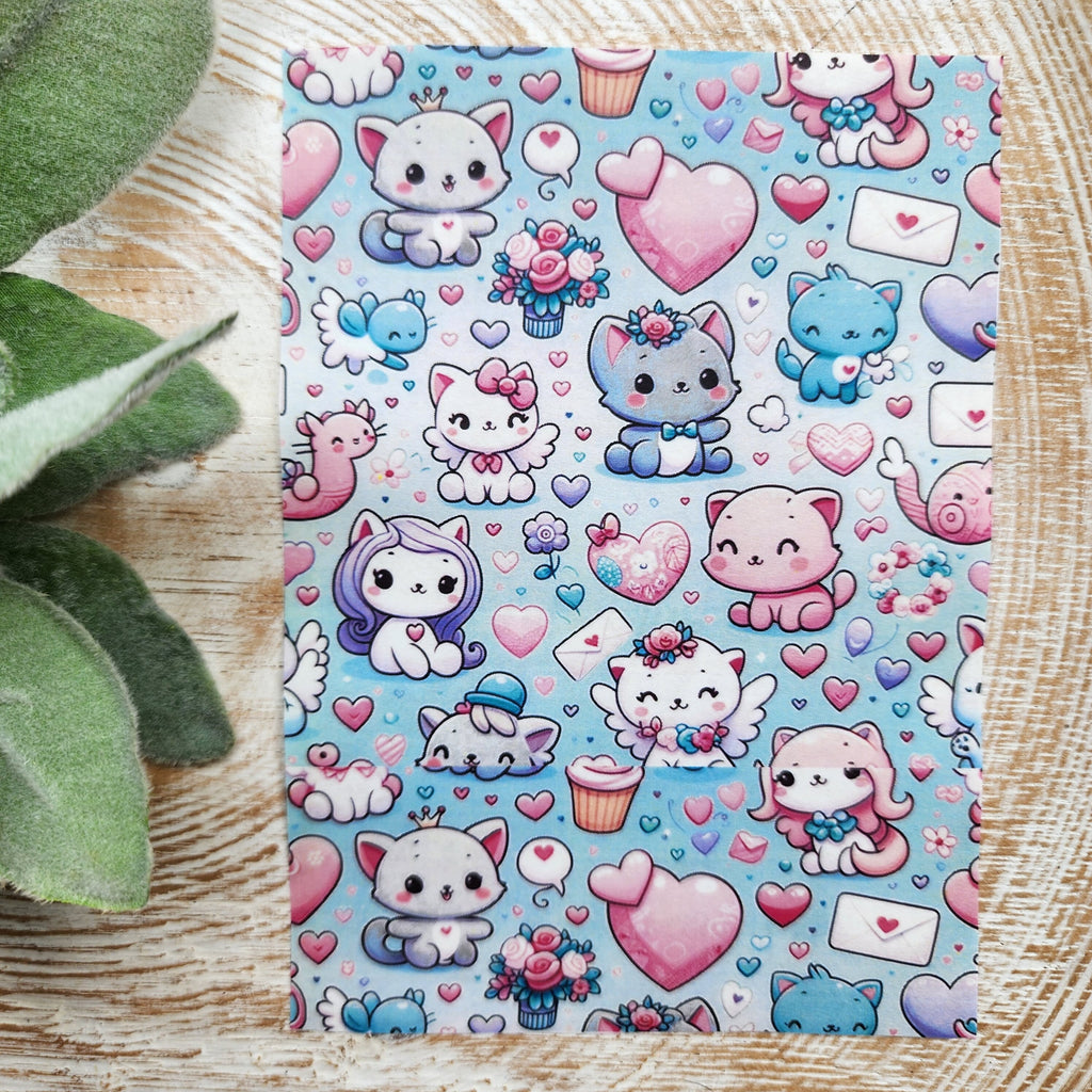 Clay transfer paper / Image transfer paper /Water soluble paper for polymer clay / Cute kittens Valentines pattern / Transfer paper for clay