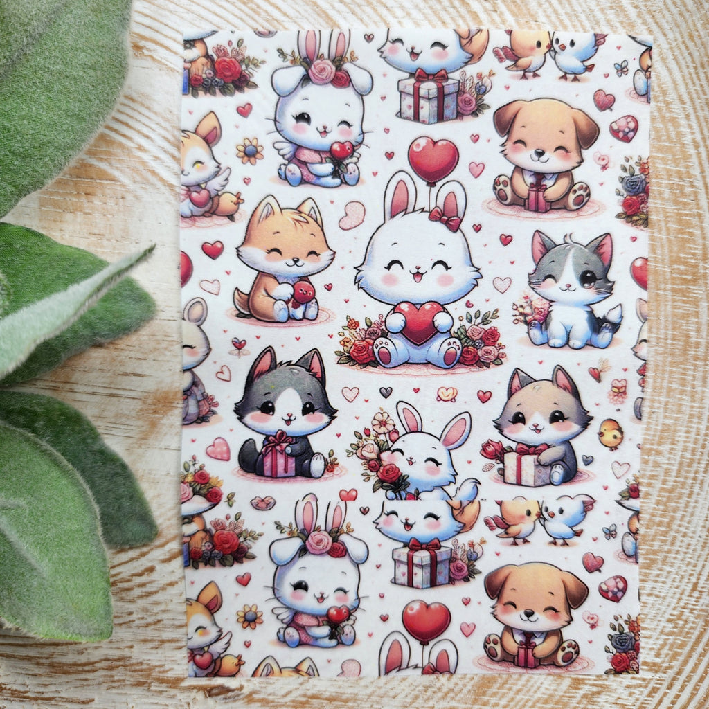 Clay transfer paper / Image transfer paper / Water soluble paper for polymer clay / Cute Cats Valentines pattern / Transfer paper for clay