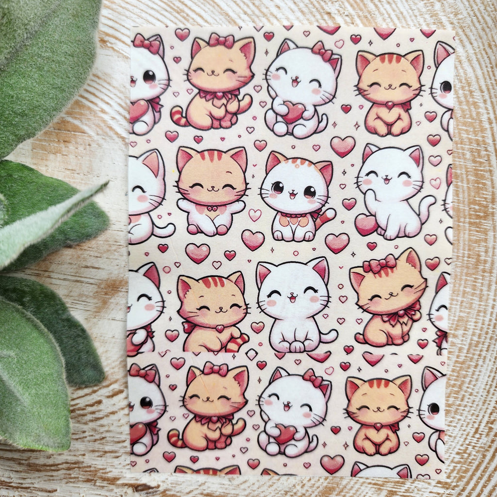 Clay transfer paper / Image transfer paper / Water soluble paper for polymer clay / Cute cats Valentines pattern / Transfer paper for clay