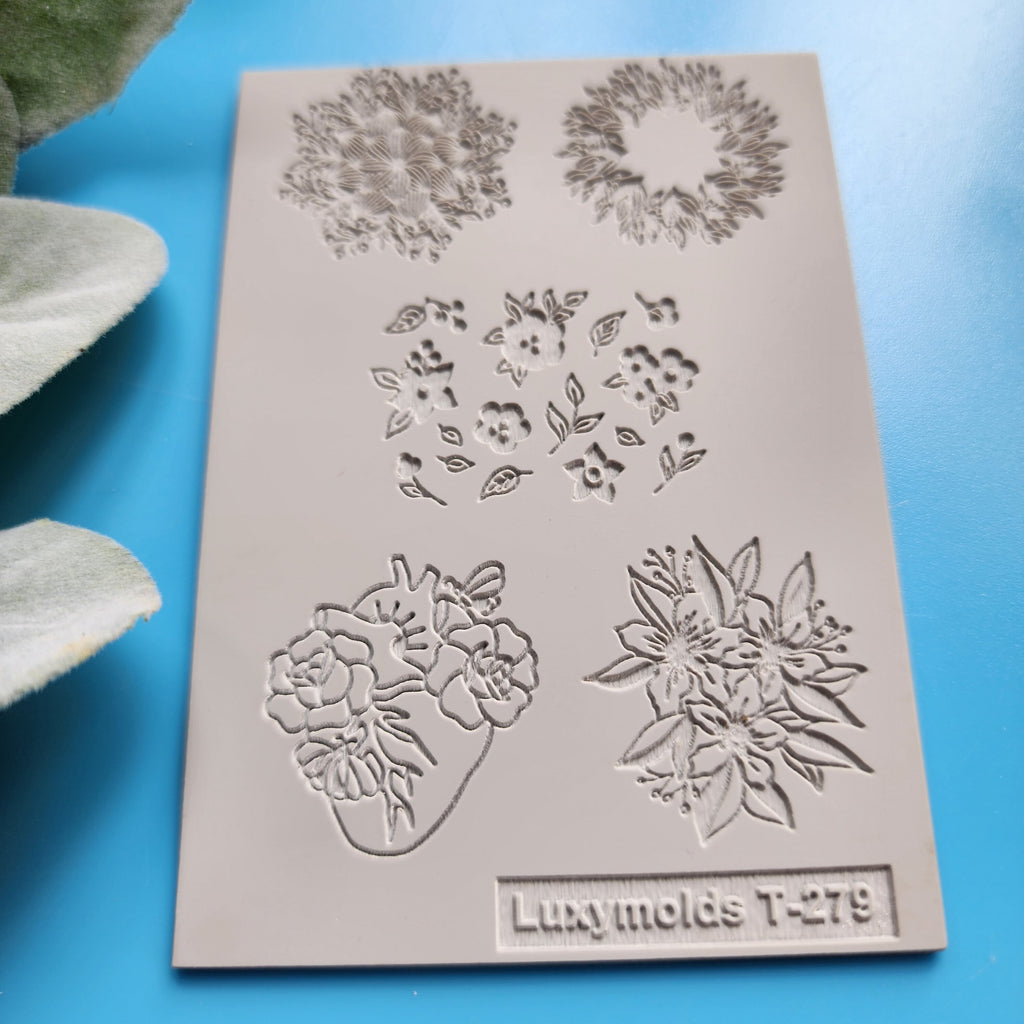Polymer clay Texture tile Texture mat Clay stamp Polymer clay texture stencils "Flower Wreath, Heart" design clay texture Rubber mat T-279
