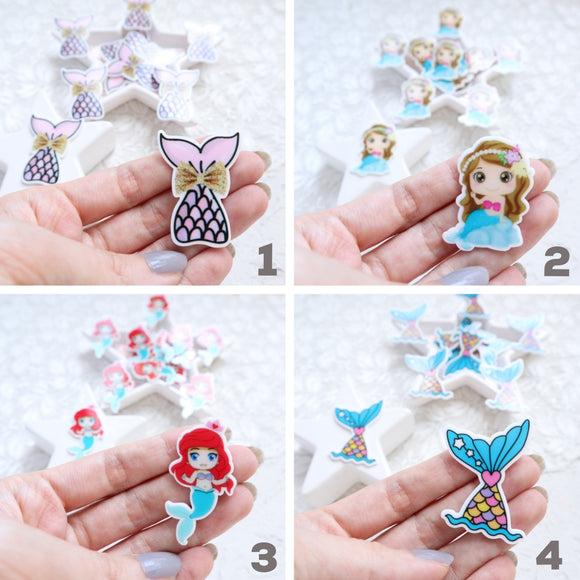 Mermaid Resin Acrylic Planar Caboshones 4 pcs - Luxy Kraft
