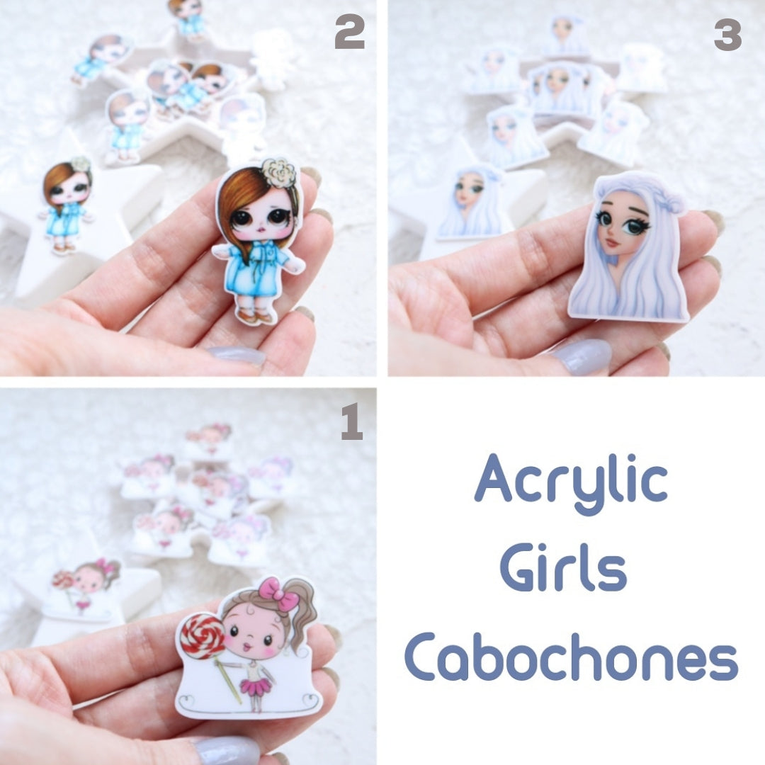 Girls Resin Acrylic Planar Caboshones 4 pcs - Luxy Kraft
