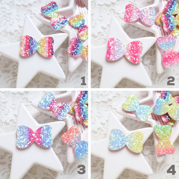Chunky glitter rainbow bows patches 3.5x2.2 cm 10 pcs - Luxy Kraft